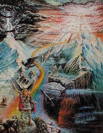 Odin an der Lichtbrücke Bifröst