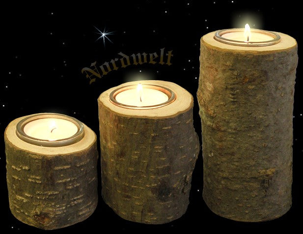 Set 3 Teelichthalter aus Baumstämmen