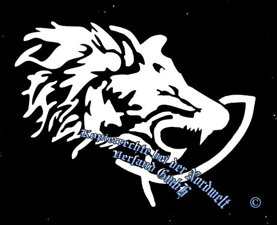 PVC Aufkleber Fenris Wolf greift Fisch (15,5 x 11,5 cm) "weiß"