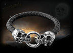 Armreifen Armband Totenköpfe Skull Biker Schmuck Freund Hein Edelstahl Leder