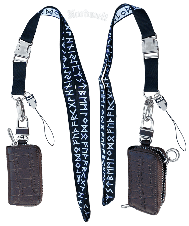 Runen Schlüsselband mit  Schlüsseltasche aus Leder, Futhark Runenband