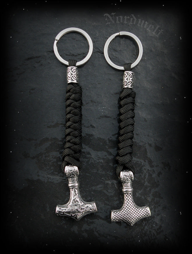 Schlüsselanhänger mit Edelstahl Thorhammer, Thors-Hammer mit  Paracordband