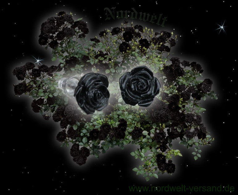 Ohrstecker schwarze Rose Gothik Ohrschmuck Kunststein Zinn