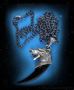 Wolfskralle mit Wolfskopf Zinn Anhänger mit Kette