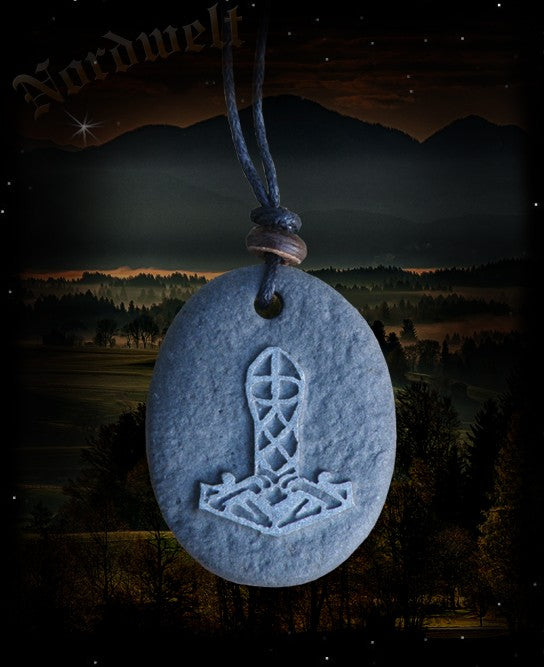 Thorhammer Mjölnir auf Lavastein Naturstein Schmuck Anhänger Thors-Hammer