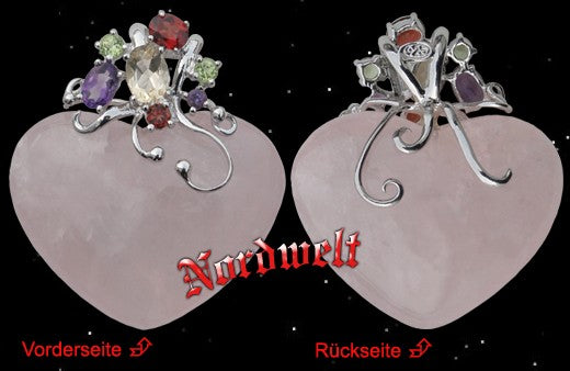 Herz aus Rosenquarz, mit  kleinen Edelsteinen Schmuck Anhänger