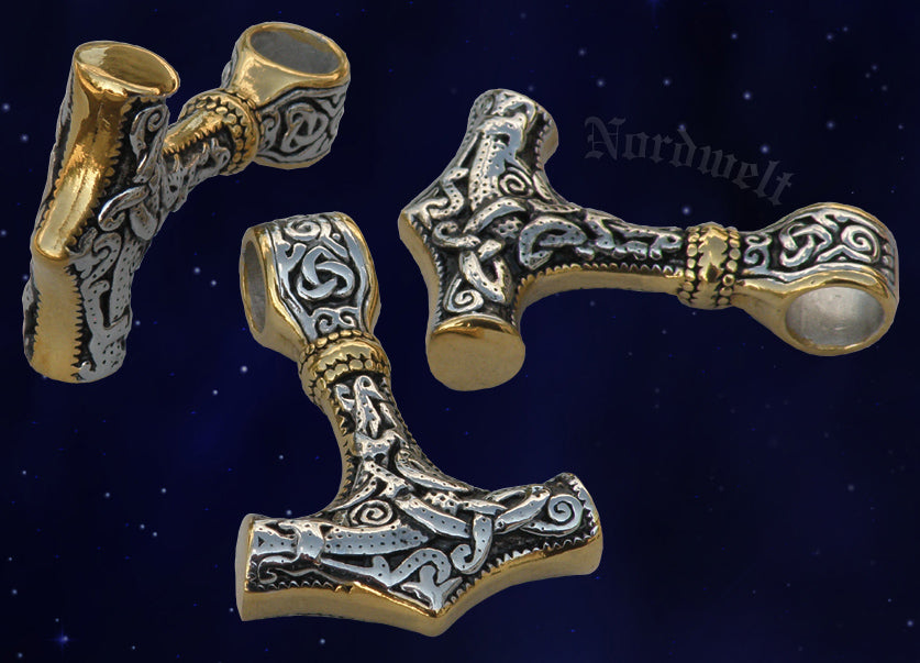 Thors- Hammer teilweise vergoldet aus Edelstahl teilvergoldung Thorhammer Mammen Stil