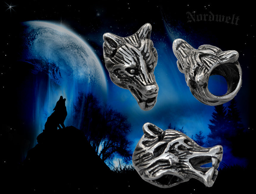Edelstahl Barthülse mit Wolfskopf - Fenris Wolf
