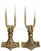 vergoldeter Thorhammer mit Erbskette, Edelstahl, Mammen- Thors-Hammer Mjölnir 
