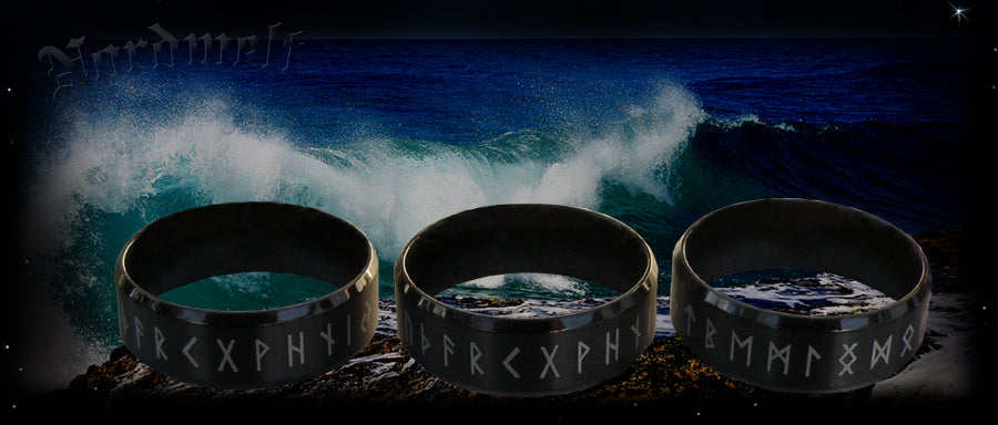 Runering 24er Futhark, Edelstahl schwarz Ring mit Runen