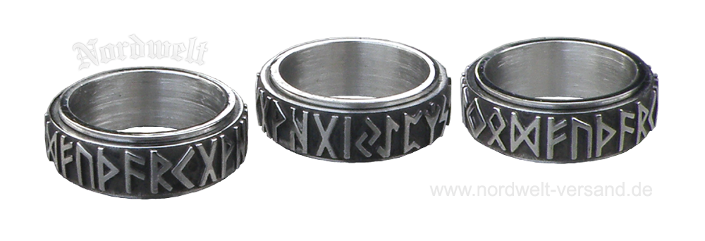 Runenring 24er Futhark, Edelstahl Drehring mit Runen