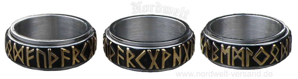 Runenring 24er Futhark, teilvergoldet Drehring mit Runen