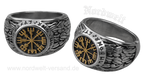 Vegvísir  Wegweiser Edelstahl Ring teilvergoldet Wikinger Kompass
