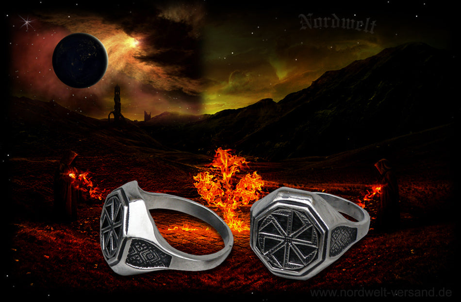 Sonnenrad Kolovrat Edelstahl Ring slawischer ostgermanischer Schmuck