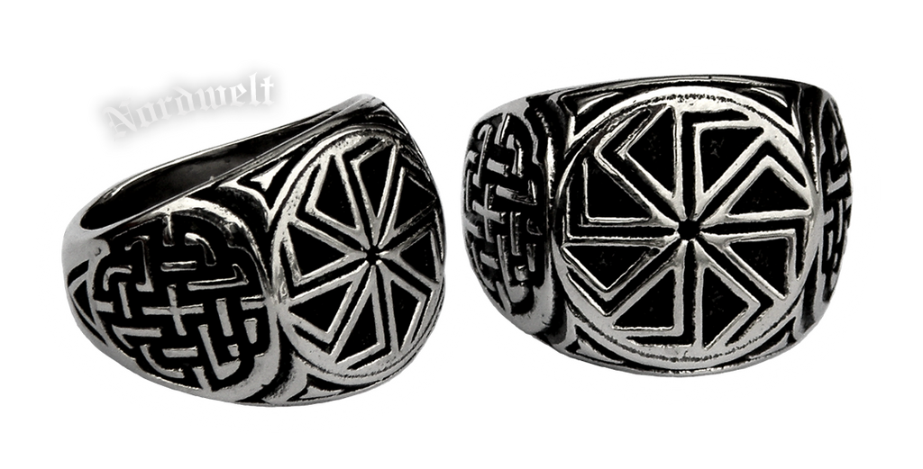 Kolovrat Ring Sonnenrad Edelstahl Siegelring ostgermanisch
