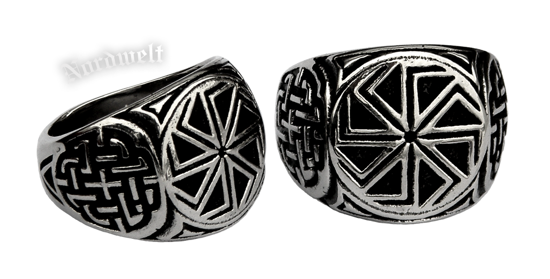 Kolovrat Ring Sonnenrad Edelstahl Siegelring ostgermanisch