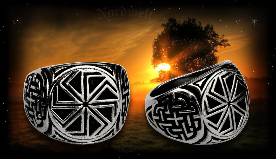 Sonnenrad Kolovrat Ring Edelstahl slawischer ostgermanischer Schmuck