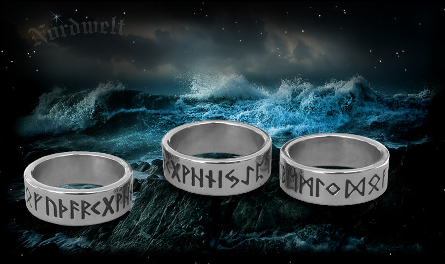 Runenring aus Edeltstahl schwarz 24er Futhark Runen
