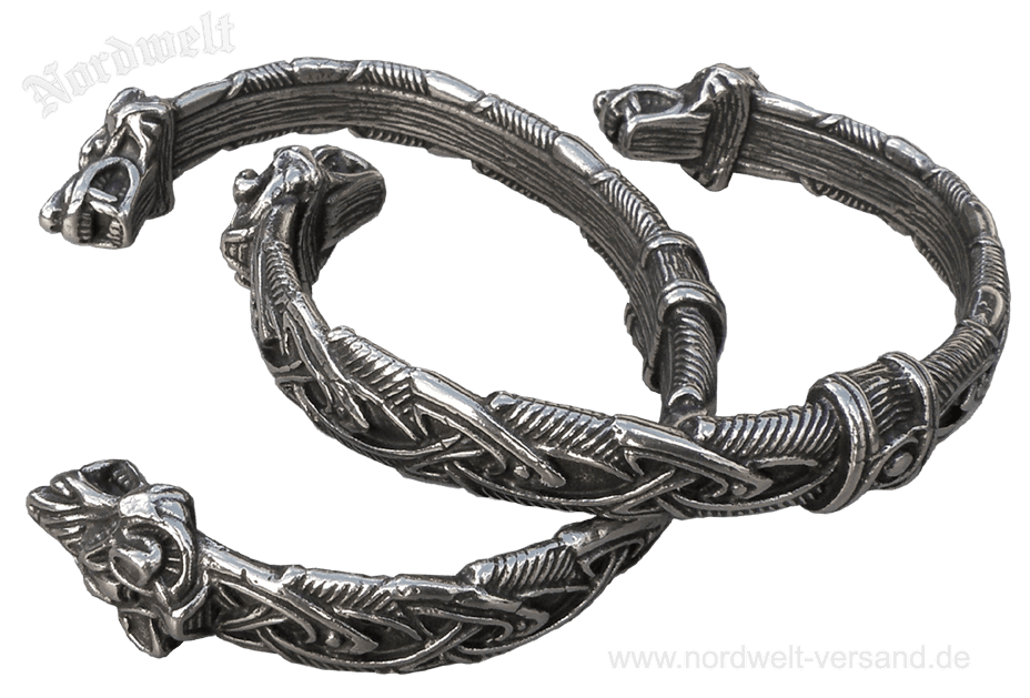 Wikingerschmuck Armreifen mit Wolfsköpfen aus Edelstahl Armschmuck