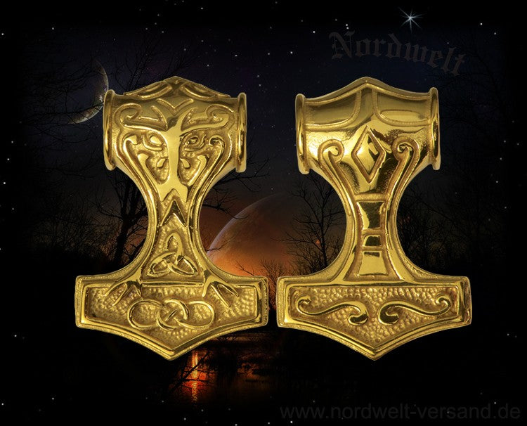 Thorhammer Schwerer vergoldeter Mjölnir Edelstahl Thors Hammer Anhänger Schmuck