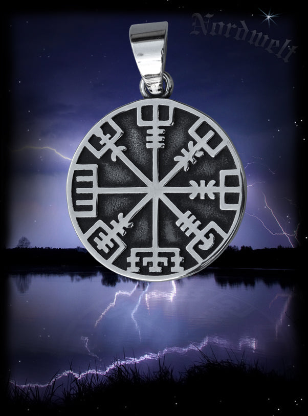 Wikinger Kompass Vegvísir Wegweiser Edelstahl Anhänger 