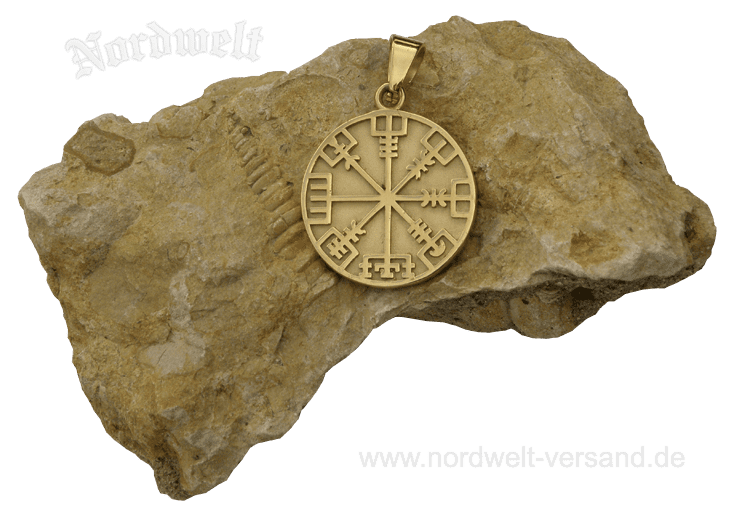 Vegvísir (Wegweiser) Wikinger Kompass Schmuckanhänger vergoldet