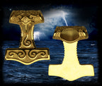Thors-Hammer vergoldet Thorshammer aus Edelstahl Mjönir mit Rabenkopf Schone-Hammer