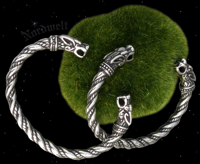Wikinger Armreifen Armschmuck mit Wolfsköpfen Armband Edelstahl
