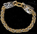 Königskette Armschmuck mit Wolfsköpfen - Wikinger- Schmuck aus Edelstahl teilvergoldet