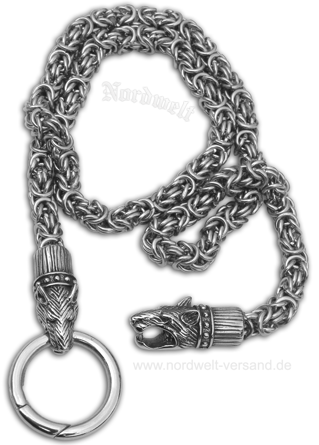Königskette mit Wolfsköpfen Halskette Edelstahl Wikinger Kette Byzantiner Schmuck