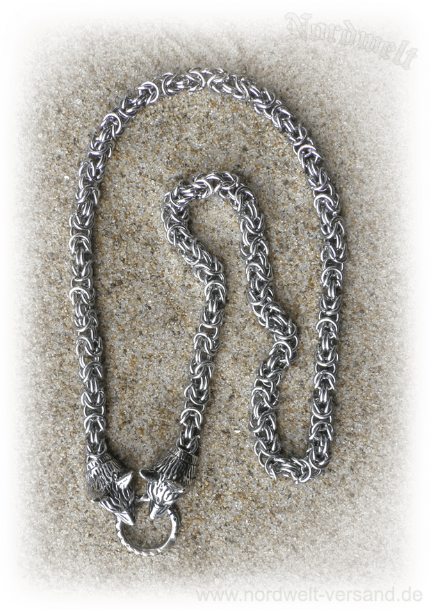 Königskette Byzantiner Halskette Edelstahl mit Wolfsköpfen Wikinger Kette Schmuck