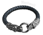 Armband mit Edelstahl Drachenköpfen Lederarmband