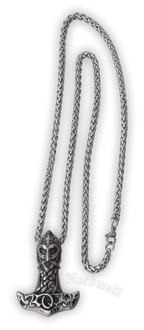 Thorhammer mit Odin- Kopf und Kette Edelstahl Thors Hammer Mjölnir