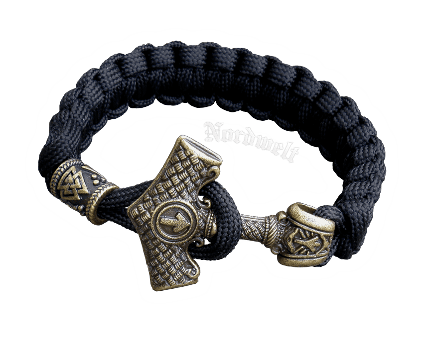 Armband mit Tiwaz-Rune Thorhammer und Wodansknoten Edelstahlschmuck bronziert Runen