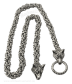 Byzantiner Halskette Königskette mit Wolfsköpfen Wikinger Kette Edelstahl Schmuck