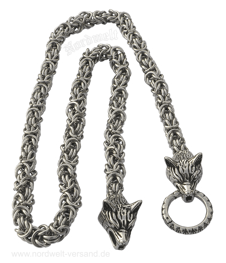 Byzantiner Halskette Königskette mit Wolfsköpfen Wikinger Kette Edelstahl Schmuck