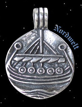 Münz - Anhänger mit Wikingerschiff  Haithabu Geld silber Schmuck