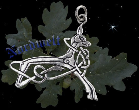 Eikthyrnir Hirsch Anhänger 925 Silber knabbert am Weltenbaum Yggdrasil