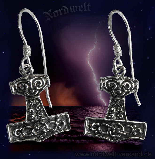 Thors-Hammer Ohrschmuck, 925er Silber Ohranhänger Thorshammer Mjölnir