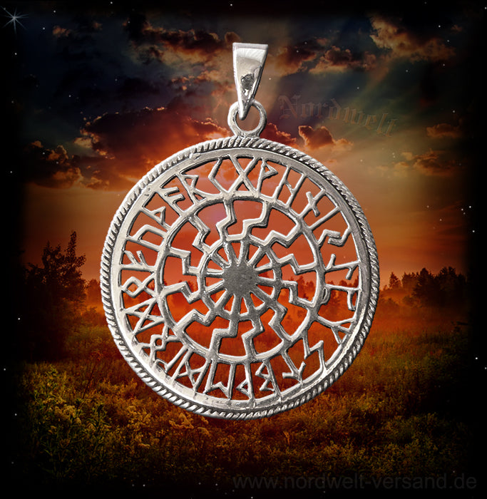 Futhark 24 Runen Sonnenrad schwarze Sonne 925er silber Anhänger