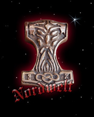 Thors Hammer Mjölnir mit Donars Kopf Thorshammer aus Bronze