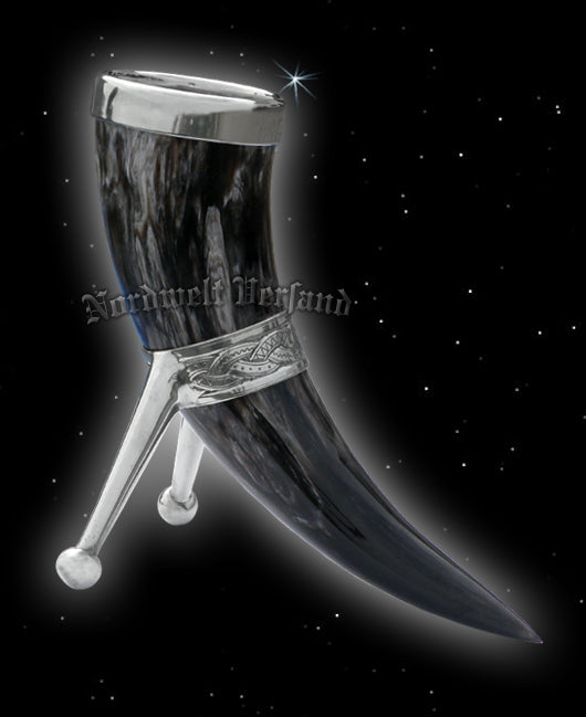 Trinkhorn Methorn aus ectem Horn mit Zinnrand Prunkhorn 