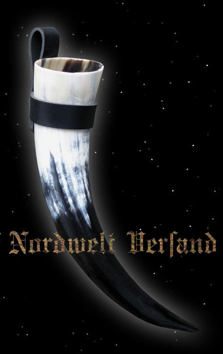 Hornhalter aus Leder Methorn Gürtelhalter Lederschlaufe für Trinkhorn