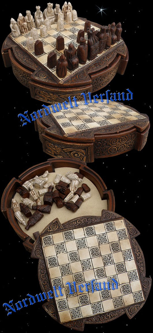 Lewis Mini Schachspiel Brettspiel mit Lewis Schachfiguren Wikinger historische Figuren