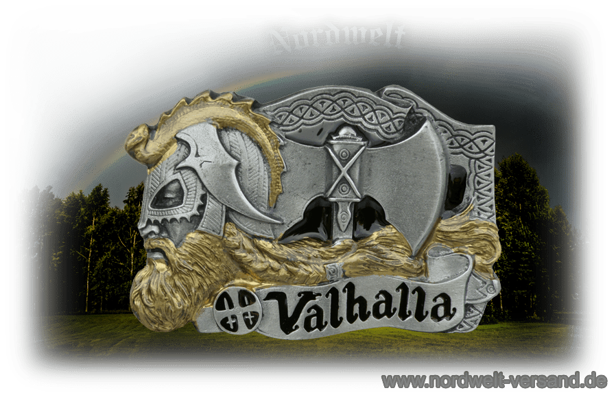 Gürtelschnalle "Valhalla" Walhalla, Zinn (teilweise vergoldet)