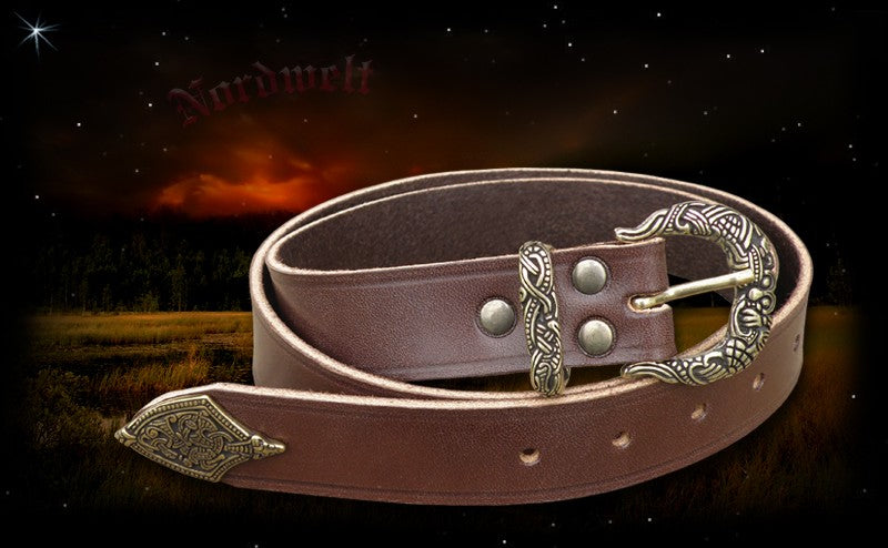Wikingergürtel braun Leder Wikinger Borre-Stil Gürtel Borrestil kaufen frühmittelalter Riemenzunge