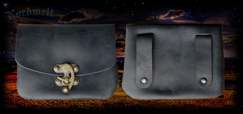 Mittelalter Gürteltasche mit Hakenverschluss, Geldtasche schwarz 