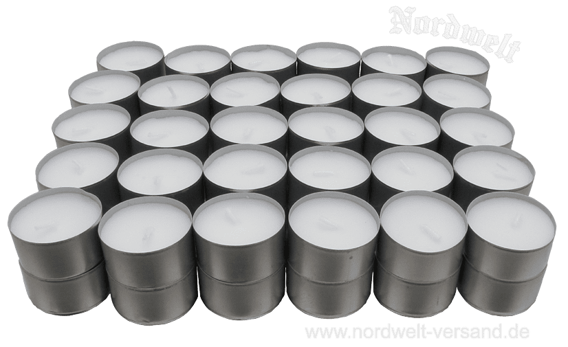 60 Paraffin Teelichter, Teelichtkerzen im Alu-Cup, ca. 6 Stunden Brenndauer.
