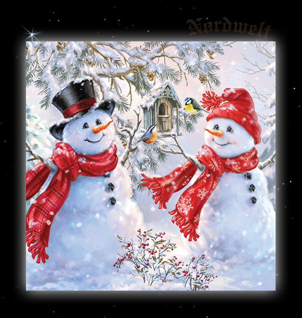 Servietten mit Schneemann und Schneefrau verliebt Nostalgie Winterlandschaft Weihnachtsservietten
