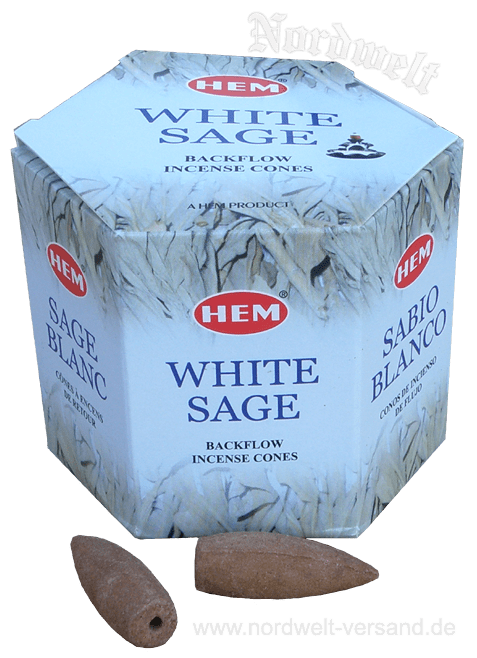 Rückfluss- Räucherkegel weißer Salbei HEM Räucherkerzen / Räucherhüte White Sage